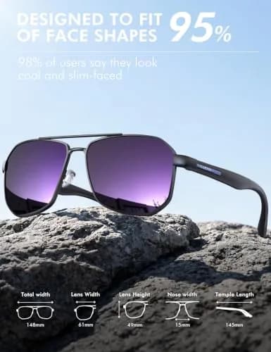 Luenx Aviator Polarized Sunglasses for Men: Square UV400 Driving, 61mm (2.4 inches) Lens Width thumbnail 5