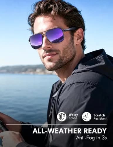 Luenx Aviator Polarized Sunglasses for Men: Square UV400 Driving, 61mm (2.4 inches) Lens Width thumbnail 6