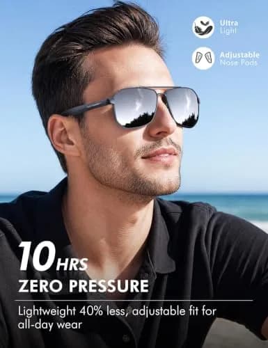 Luenx Aviator Polarized Sunglasses for Men: Square UV400 Driving | High-Protection, Stylish Design thumbnail 4