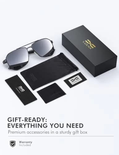 Luenx Aviator Polarized Sunglasses for Men: Square UV400 Driving | High-Protection, Stylish Design thumbnail 7