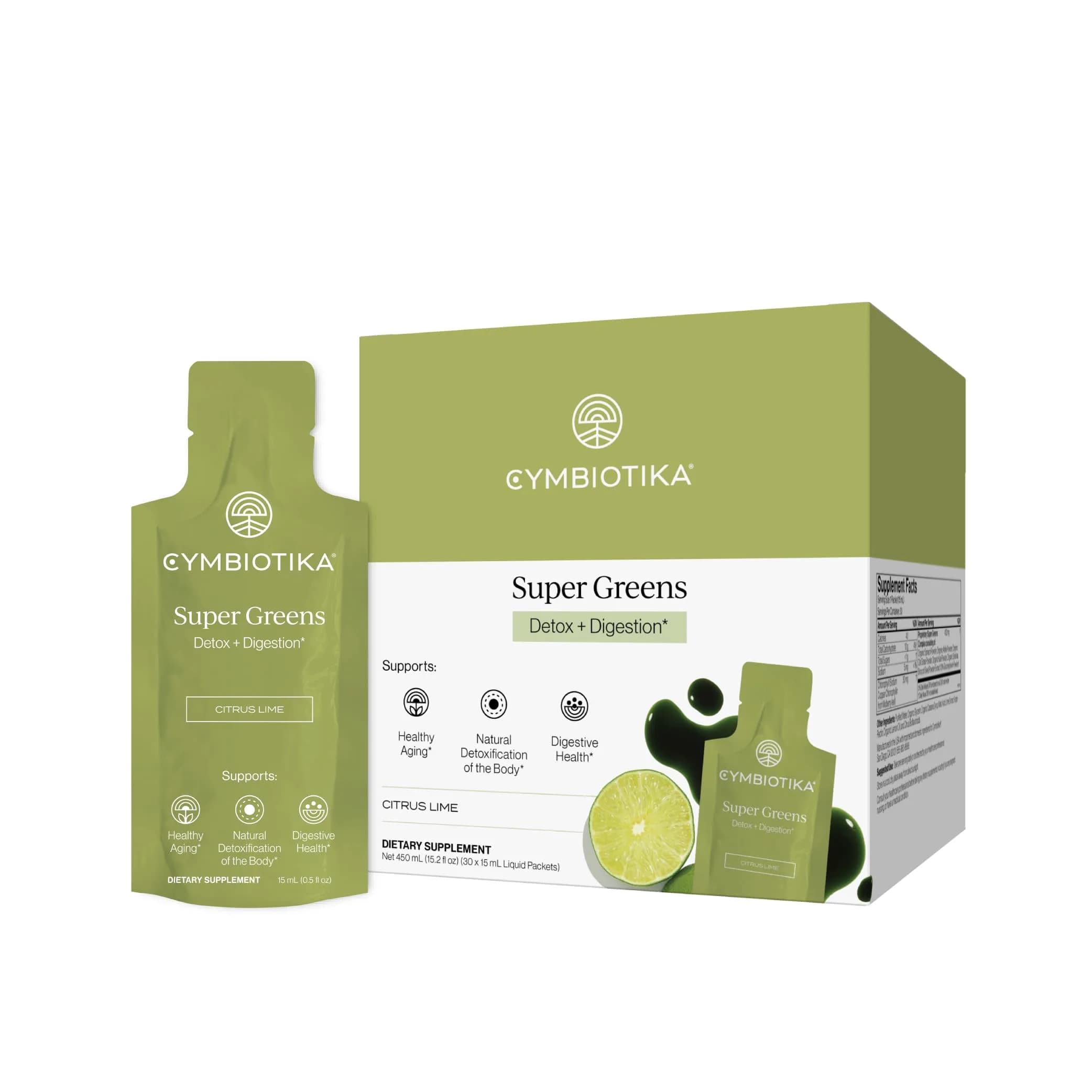 CYMBIOTIKA Super Greens with Chlorophyll & Spirulina for Energy | Vegan, Gluten-Free, Citrus Lime Flavor