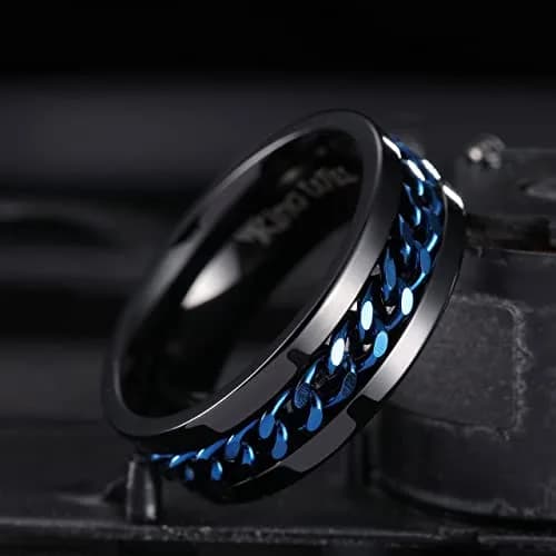 King Will Stainless Steel Fidget Ring 8mm Blue Chain Spin Size 15 (US 15) thumbnail 2