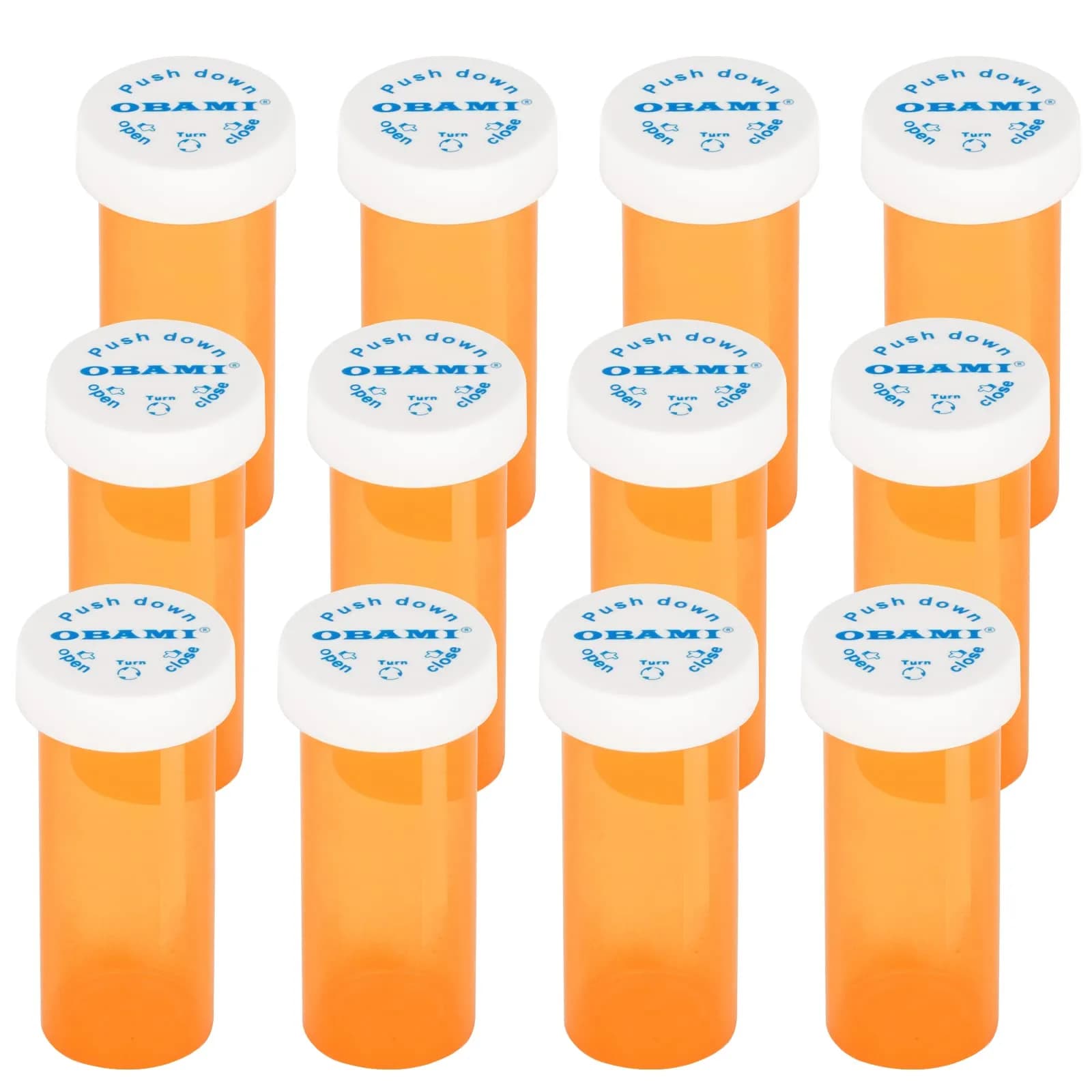Obami 6 Dram (24ml) Orange Child-Resistant Pill Bottles with Caps - 12 Count | Prescription Medicine Vial Organizers — 6 Dram