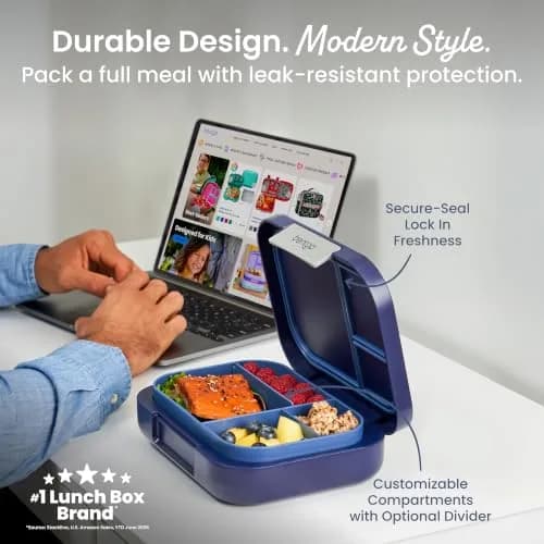 Bentgo Modern Adult Bento Lunch Box with 3-4 Compartments, 1.59 L (5.5 Cups) | Leak-Resistant, Microwave-Safe, Navy thumbnail 2