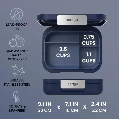 Bentgo Modern Adult Bento Lunch Box with 3-4 Compartments, 1.59 L (5.5 Cups) | Leak-Resistant, Microwave-Safe, Navy thumbnail 3