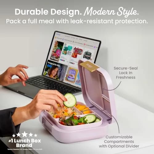 Bentgo Modern Adult Bento Lunch Box with 3-4 Compartments, 1.6 kg (3.5 lb) | Leak-Resistant, Microwave-Safe, Orchid thumbnail 2