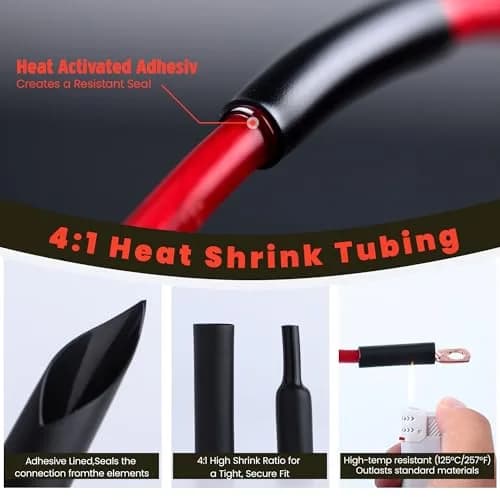 TKDMR 10 PCS 2 AWG - 3/8 Battery Cable Lugs Copper Wire Ring Terminals | Heavy Duty Copper Connectors with Heat Shrink thumbnail 4