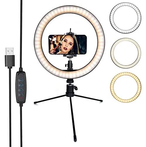 DaVoice 10" LED Ring Light for Makeup & Streaming | 3 Light Modes, Stand, Phone Holder, USB Powered thumbnail 1