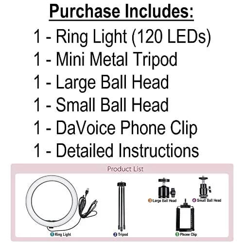 DaVoice 10" LED Ring Light for Makeup & Streaming | 3 Light Modes, Stand, Phone Holder, USB Powered thumbnail 8