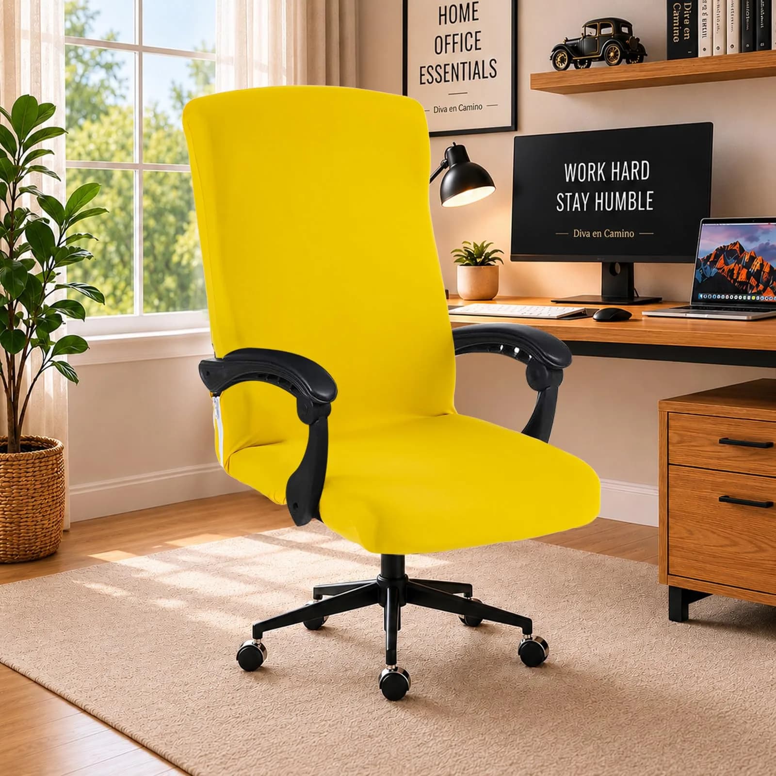 DIVA EN CAMINO DEC Water Resistant Office Chair Cover 85% Polyester & 15% Spandex | Universal Washable Slipcover (Large) — Yellow / Large Chair Cover