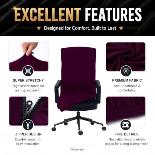DIVA EN CAMINO DEC Office Chair Cover with Zipper | Washable, Anti-dust, Removable, Plum thumbnail 4