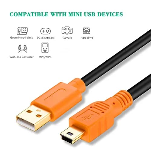 Tan QY Mini USB Cable 15Ft (4.57m) Orange | USB 2.0 Type A to Mini B Cord for GoPro, Cameras, Phones thumbnail 7