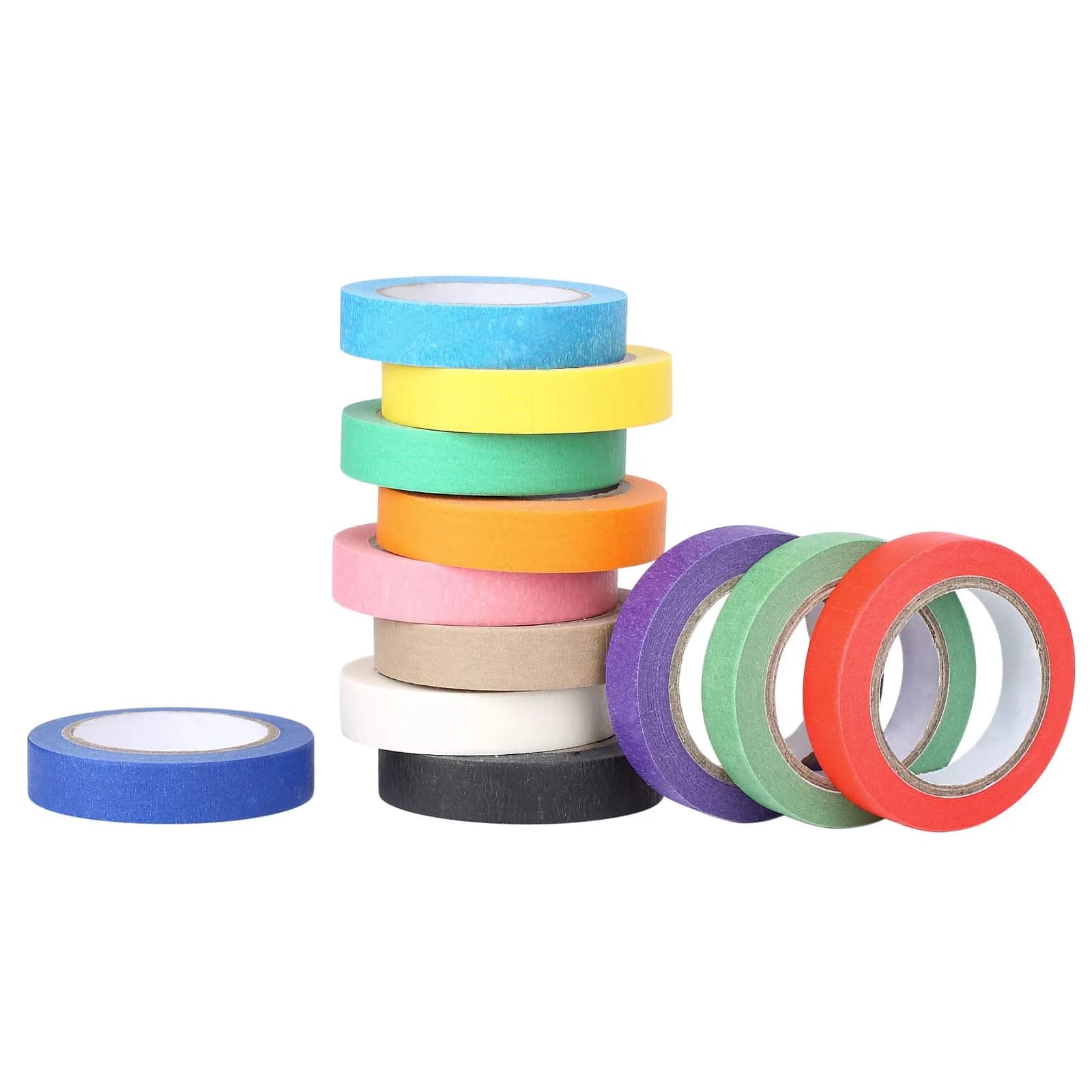 Baijixin Colored Masking Tape 12mm x 10m (12 Rolls, 396 ft Total) | Biodegradable Crepe Paper Tape for DIY & Organization - main product image