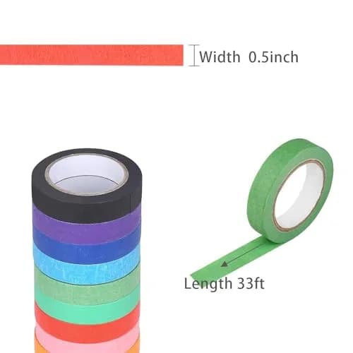 Baijixin Colored Masking Tape 12mm x 10m (12 Rolls, 396 ft Total) | Biodegradable Crepe Paper Tape for DIY & Organization thumbnail 2