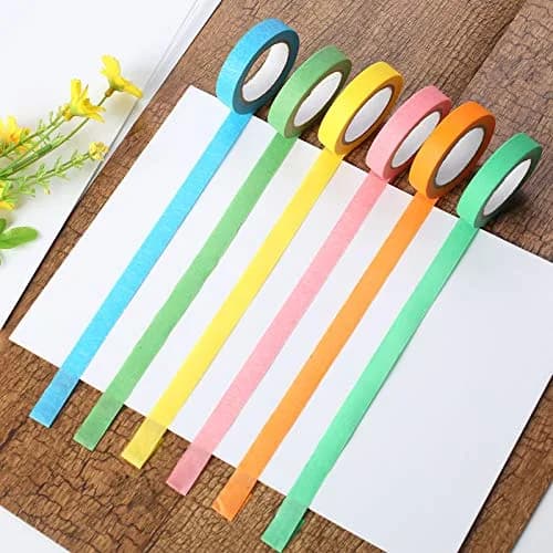 Baijixin Colored Masking Tape 12mm x 10m (12 Rolls, 396 ft Total) | Biodegradable Crepe Paper Tape for DIY & Organization thumbnail 3