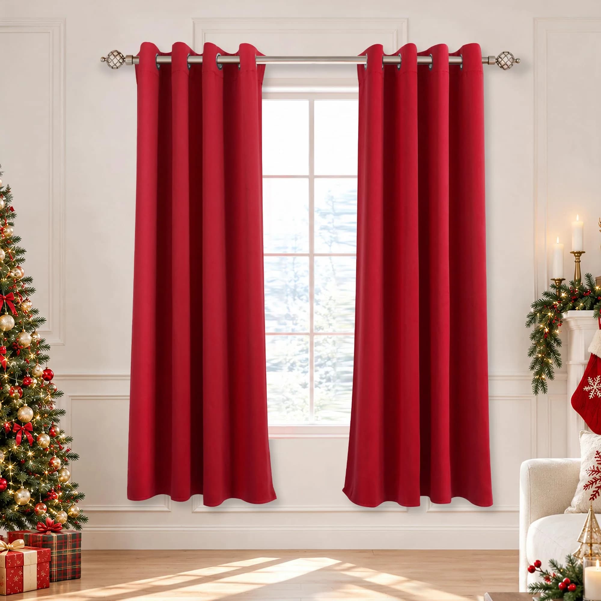 Mrs.Naturall Kids Curtains 52"W x 63"L | Blackout Grommet Window Panels for Boys Room — Red