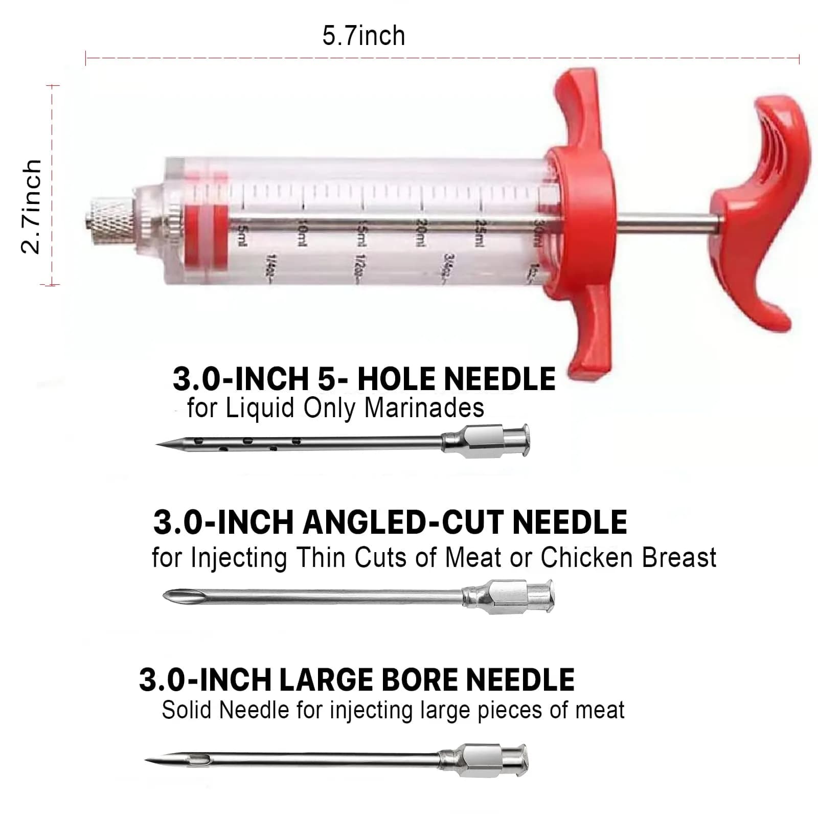 Kingsmile Meat Injector Syringe with 3 Needles | 30ml (1oz) Capacity for BBQ & Smoker - view 3