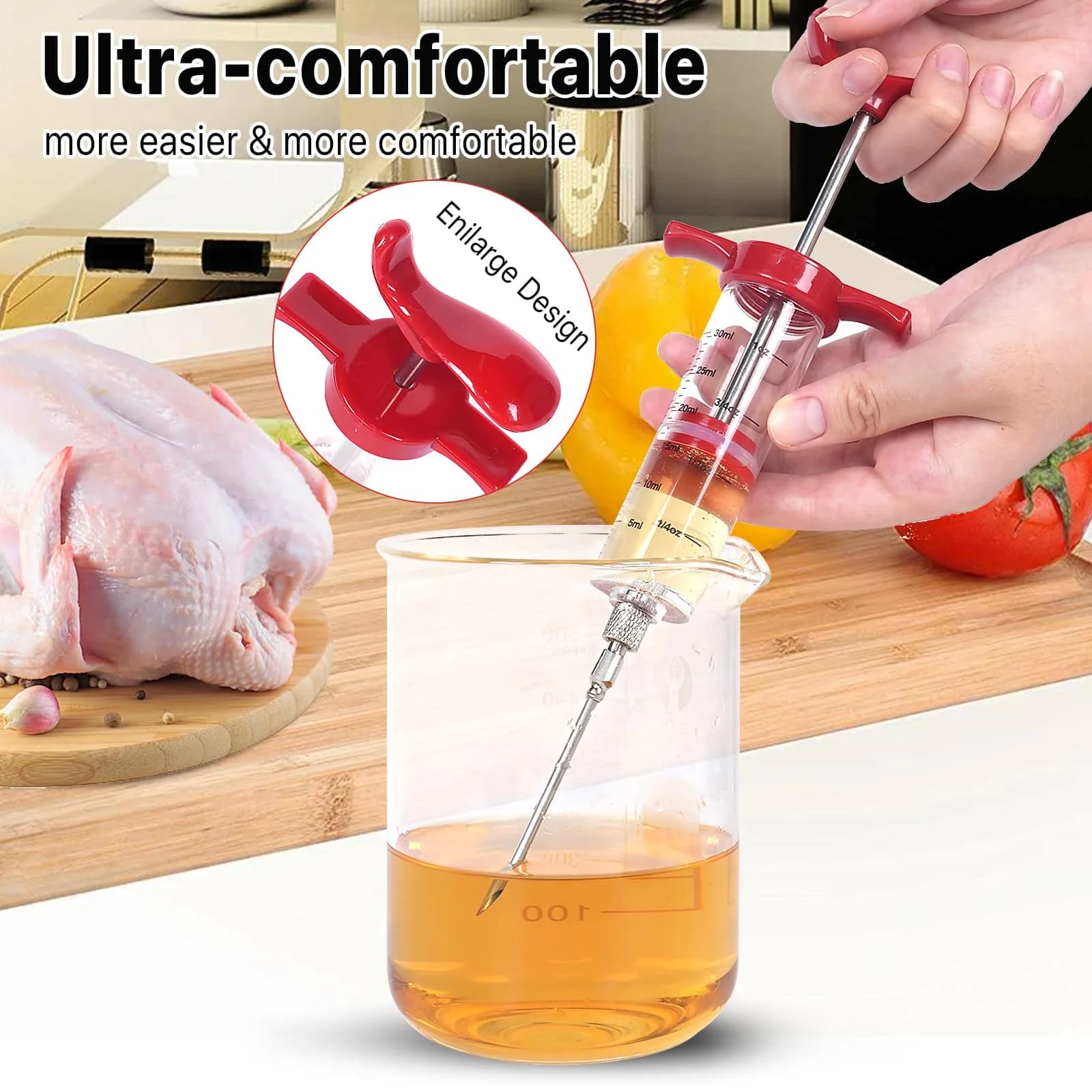 Kingsmile Meat Injector Syringe with 3 Needles | 30ml (1oz) Capacity for BBQ & Smoker - view 4