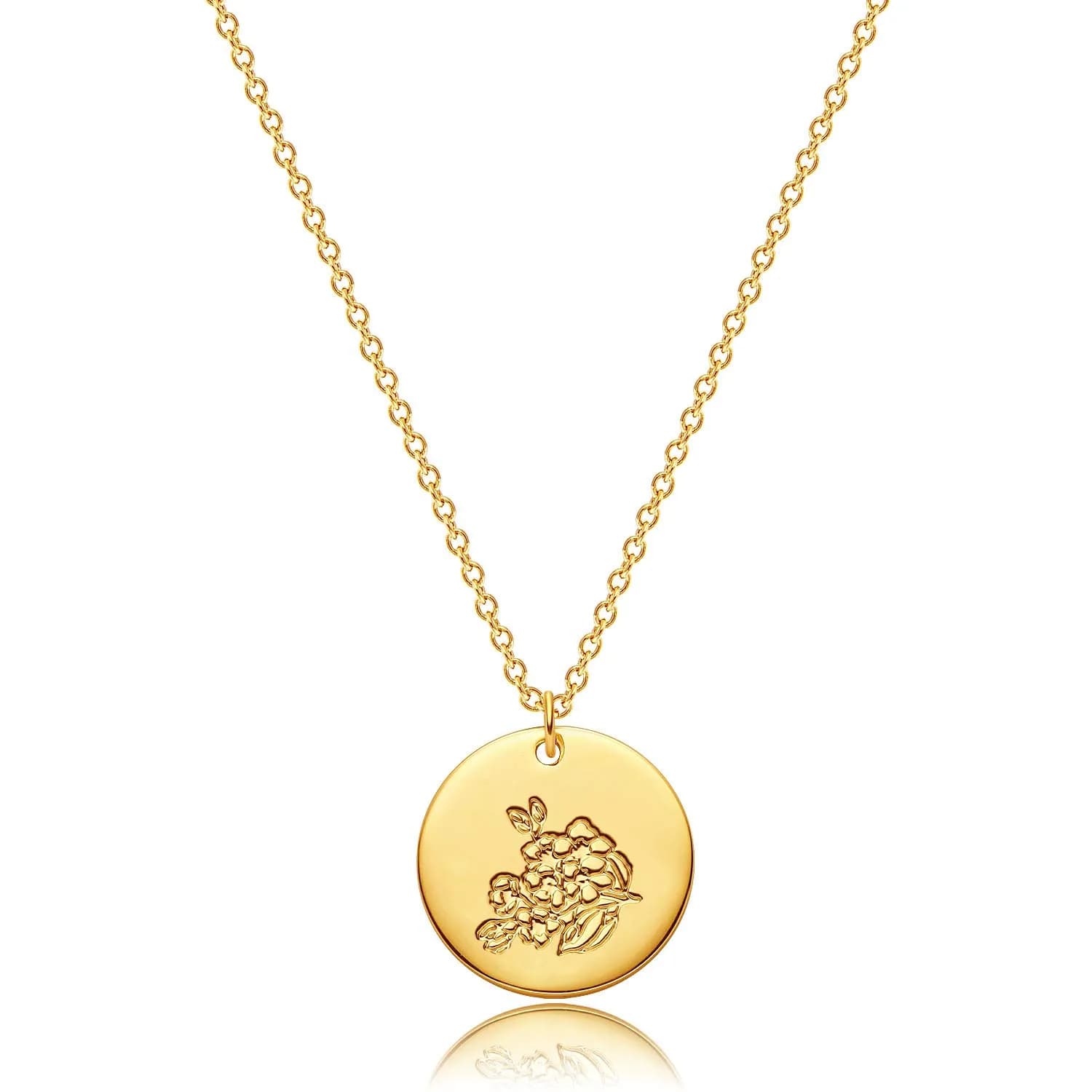 MEVECCO March Cherry Blossom Birth Flower Disc Necklace for Women | Adjustable 18-20" Gold Plated Floral Pendant