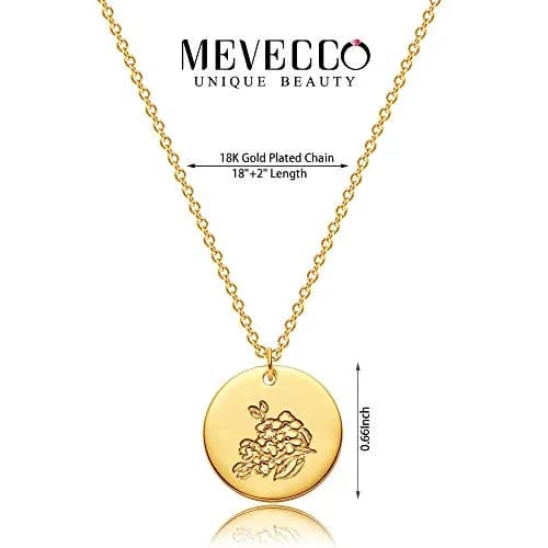 MEVECCO March Cherry Blossom Birth Flower Disc Necklace for Women | Adjustable 18-20" Gold Plated Floral Pendant thumbnail 5