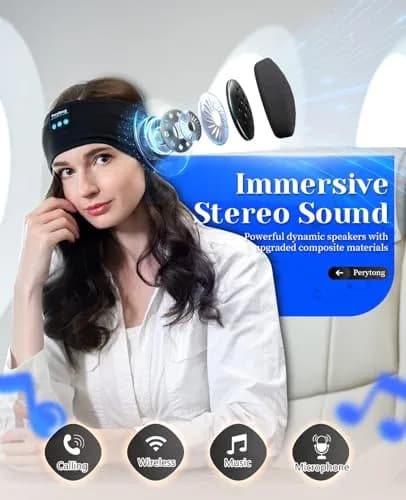 Perytong Sleep Headphones Wireless Bluetooth Headband 9.8-10.6in | Ultra-Thin HD Stereo Speakers for Sleep & Workout thumbnail 6