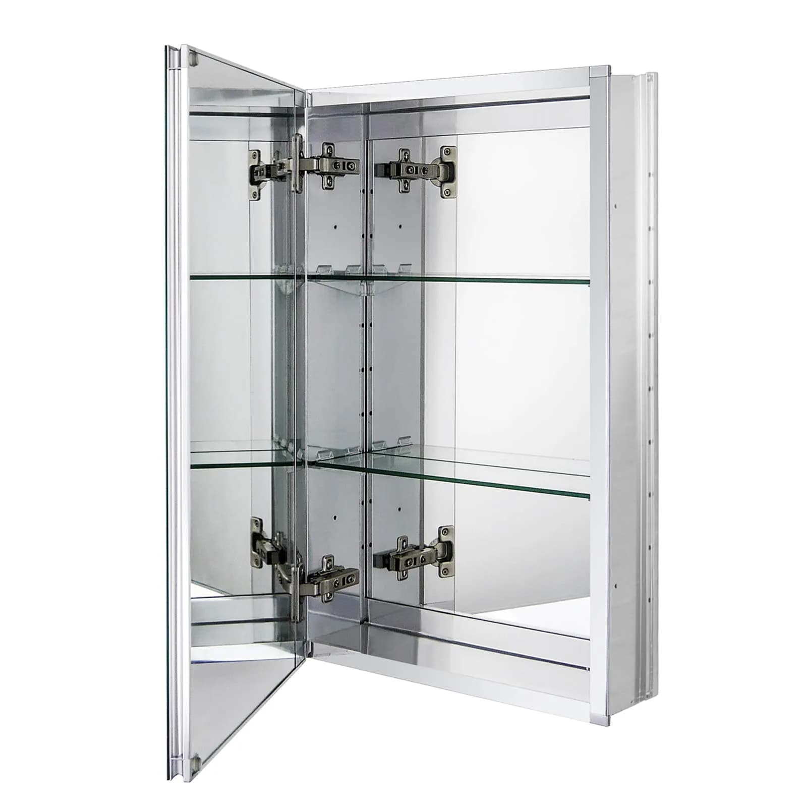 Fundin 15 x 24 Recessed Medicine Cabinet with 2 Adjustable Tempered Glass Shelves | Aluminum Bathroom Storage