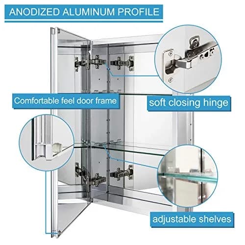Fundin 15 x 24 Recessed Medicine Cabinet with 2 Adjustable Tempered Glass Shelves | Aluminum Bathroom Storage thumbnail 5