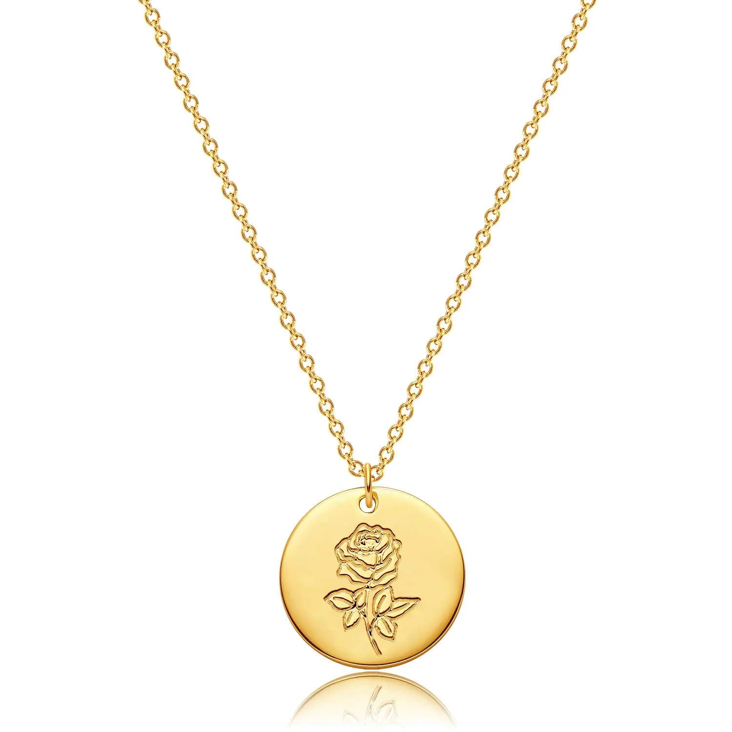 MEVECCO June Rose Birth Flower Disc Necklace for Women | 18"-20" Adjustable Gold Plated Pendant - main product image