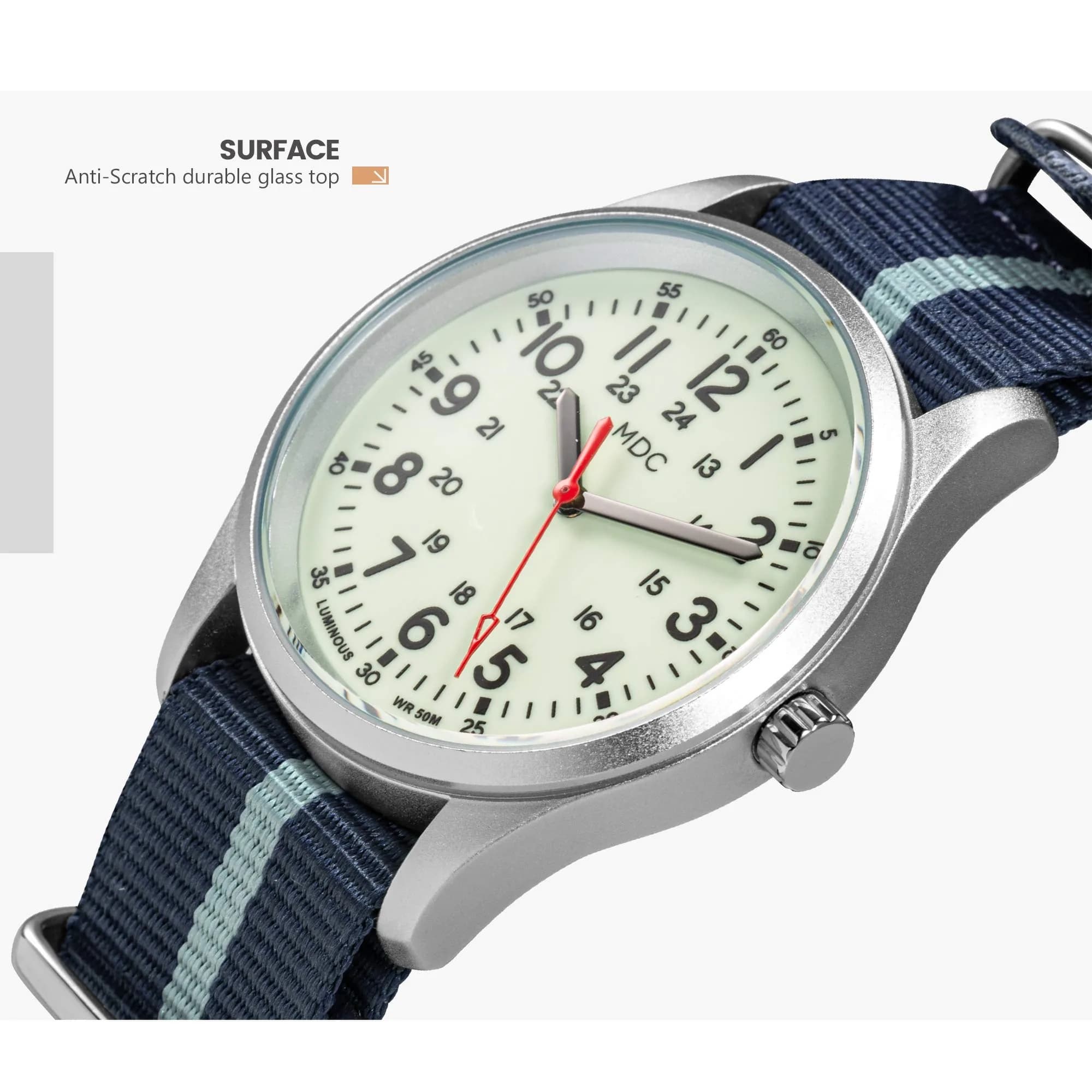 Infantry Military Quartz Watch 38mm (1.5 in) | Glow-in-the-Dark Dial, Blue Nylon Strap - view 5