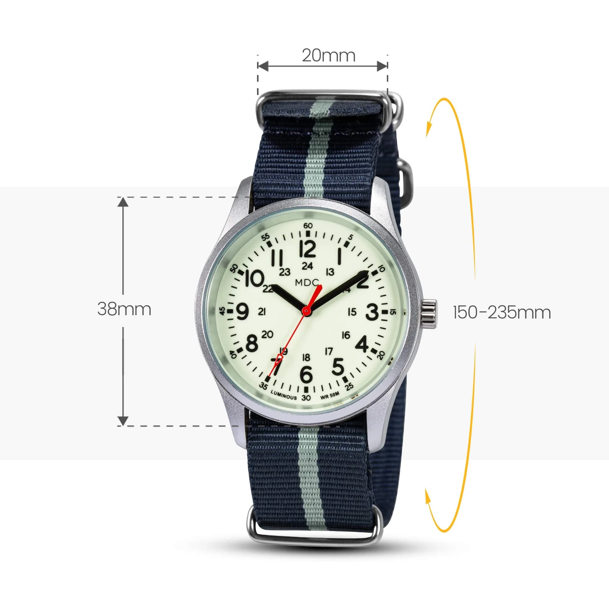 Infantry Military Quartz Watch 38mm (1.5 in) | Glow-in-the-Dark Dial, Blue Nylon Strap - view 6