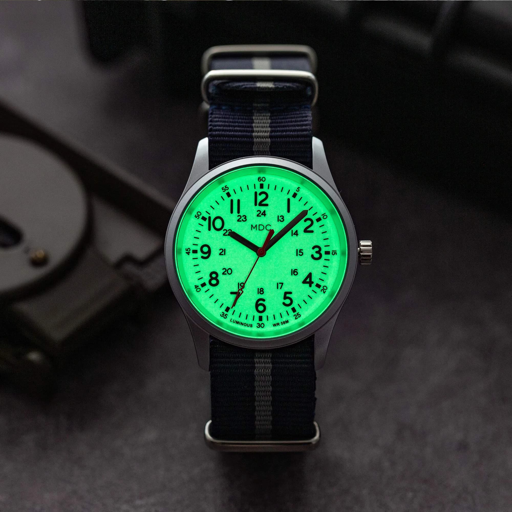 Infantry Military Quartz Watch 38mm (1.5 in) | Glow-in-the-Dark Dial, Blue Nylon Strap - view 3