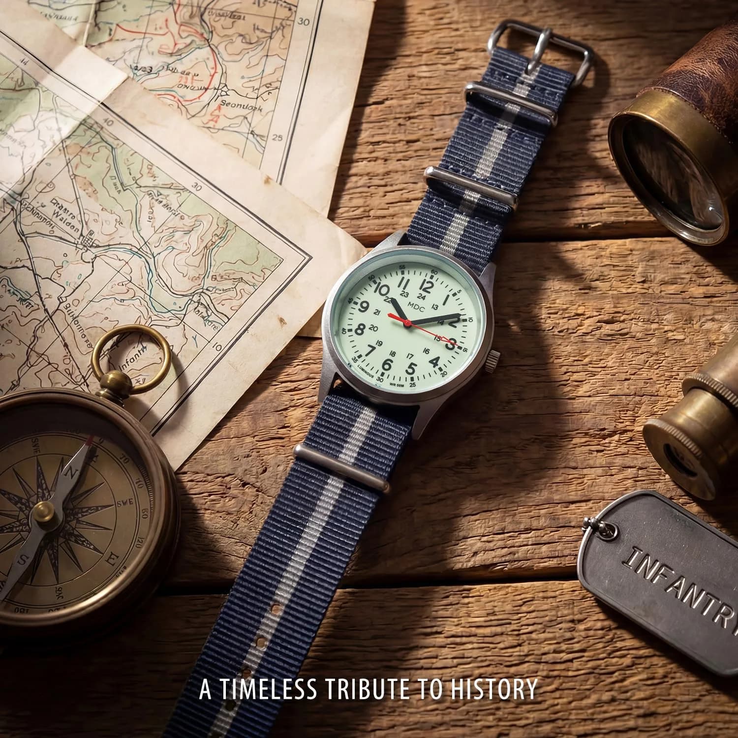 Infantry Military Quartz Watch 38mm (1.5 in) | Glow-in-the-Dark Dial, Blue Nylon Strap - view 4