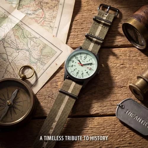 Infantry Military Field Watch 38mm (1.5 inch) | Luminous Dial, Green Nylon Strap, 50M Water Resistant thumbnail 4