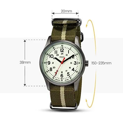 Infantry Military Field Watch 38mm (1.5 inch) | Luminous Dial, Green Nylon Strap, 50M Water Resistant thumbnail 6