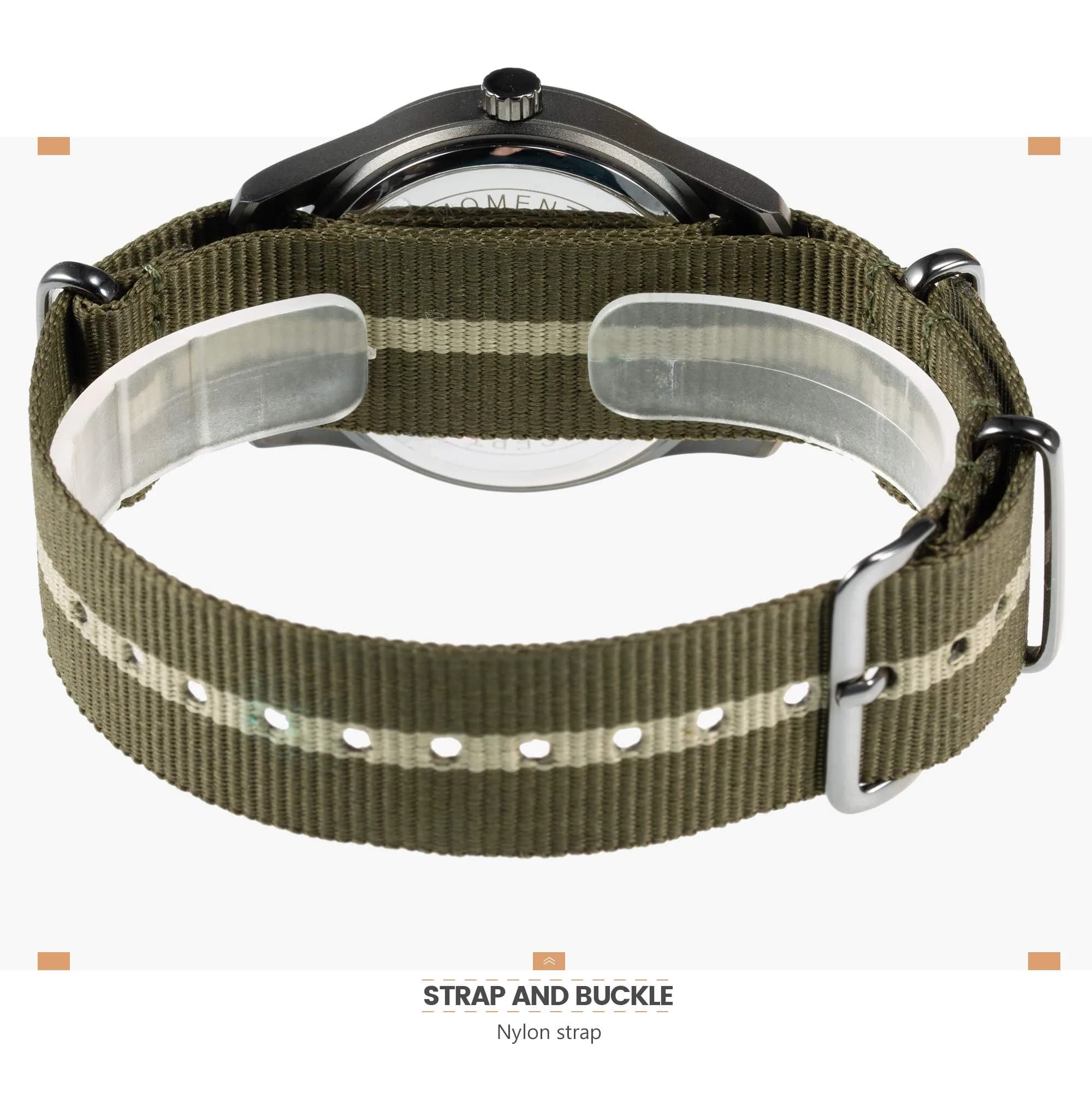 Infantry Military Field Watch 38mm (1.5 inch) | Luminous Dial, Green Nylon Strap, 50M Water Resistant - view 7
