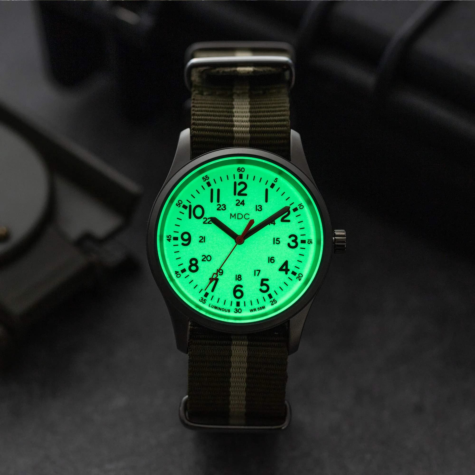 Infantry Men's Black/Green Military Field Watch 38mm with Glow Dial and Nylon Strap - view 3