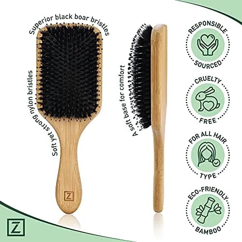 Zollo Natural Boar Bristle Hair Brush for All Hair Types | Detangles, Smooths Frizz, Enhances Shine thumbnail 4