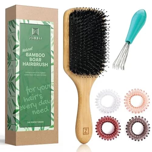 Zollo Natural Boar Bristle Hair Brush for All Hair Types | Detangles, Smooths Frizz, Enhances Shine thumbnail 7