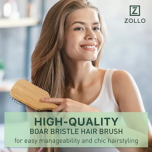 Zollo Natural Boar Bristle Hair Brush for All Hair Types | Detangles, Smooths Frizz, Enhances Shine thumbnail 8