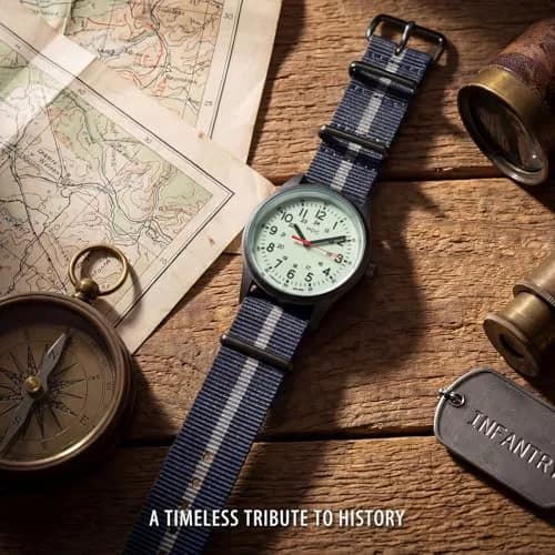Infantry Military Field Watch 38mm (1.5 inch) | Luminous Dial, Blue Nylon Strap thumbnail 4