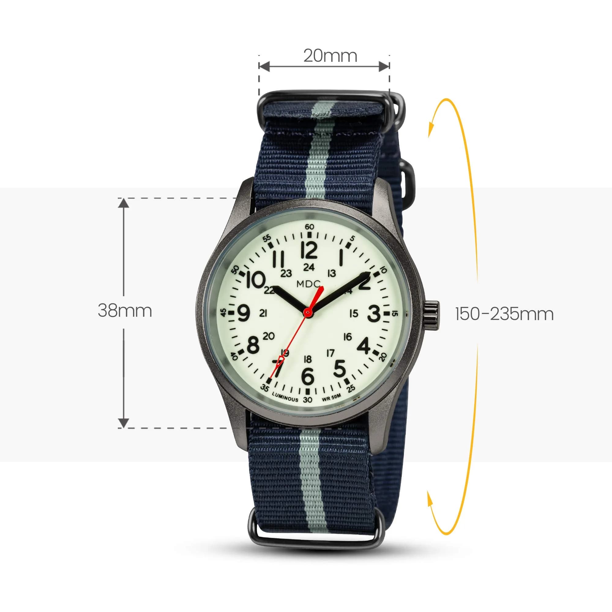 Infantry Military Field Watch 38mm (1.5 inch) | Luminous Dial, Blue Nylon Strap - view 6