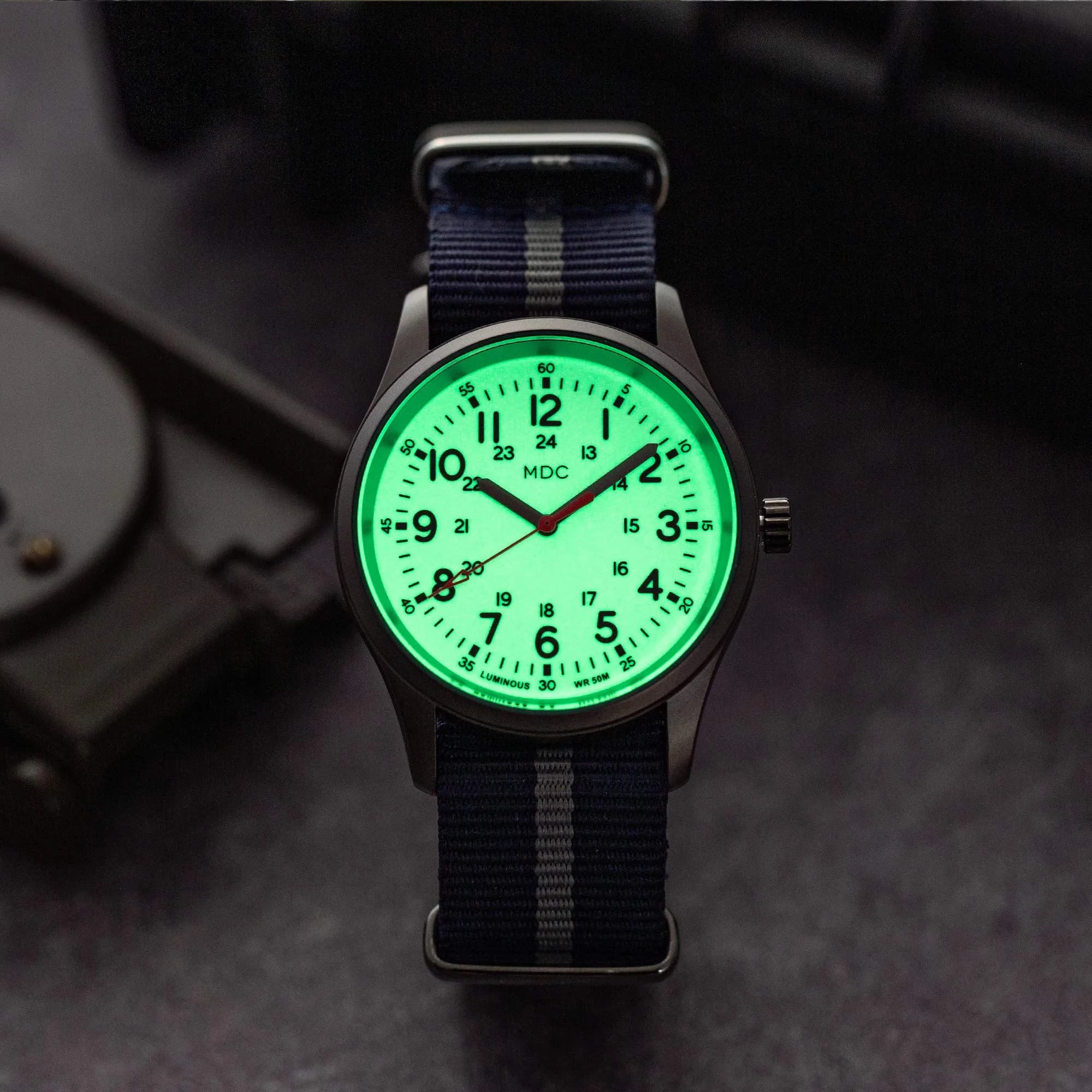 Infantry Men's Black/Blue Military Field Watch 38mm with Glow Dial and Nylon Strap - view 3