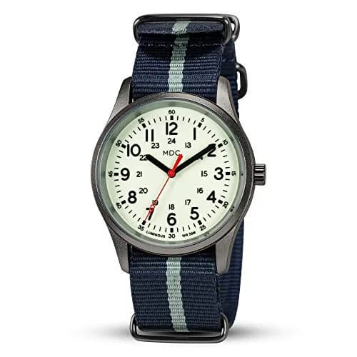 Infantry Men's Military Field Watch 38mm (1.5 inch) | Glow Dial, Nylon Strap, 5ATM Waterproof — Black/Blue