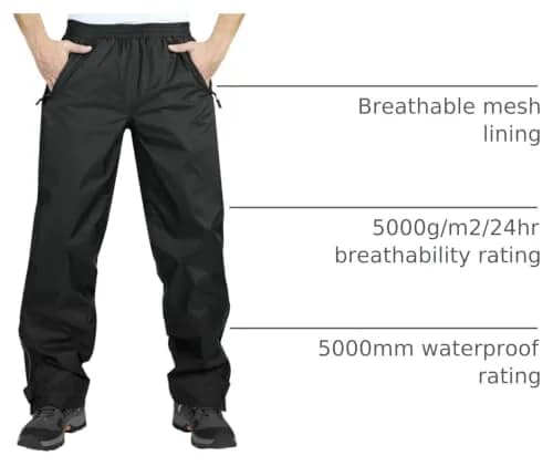 33,000ft Men's Rain Pants Waterproof Windproof Breathable | Mesh Lined, Seam-Sealed, Adjustable Fit thumbnail 4