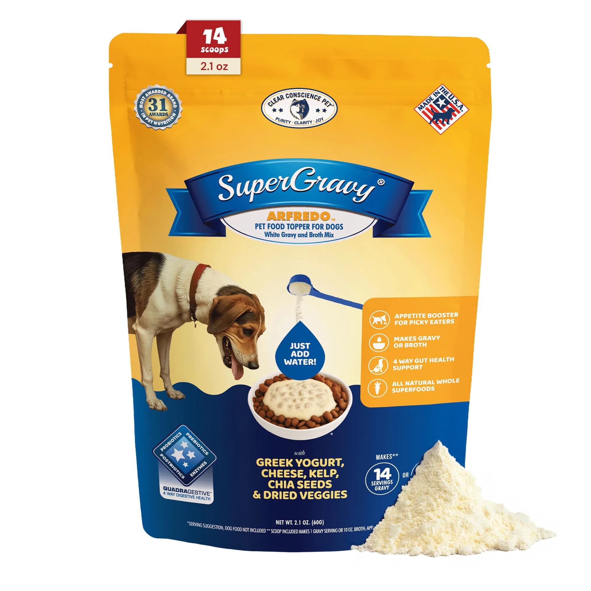 CLEAR CONSCIENCE PET® Arfredo SuperGravy Dog Food Topper Hydration Broth Mix 14 Scoops | Greek Yogurt & Cheese Blend — ARFREDO