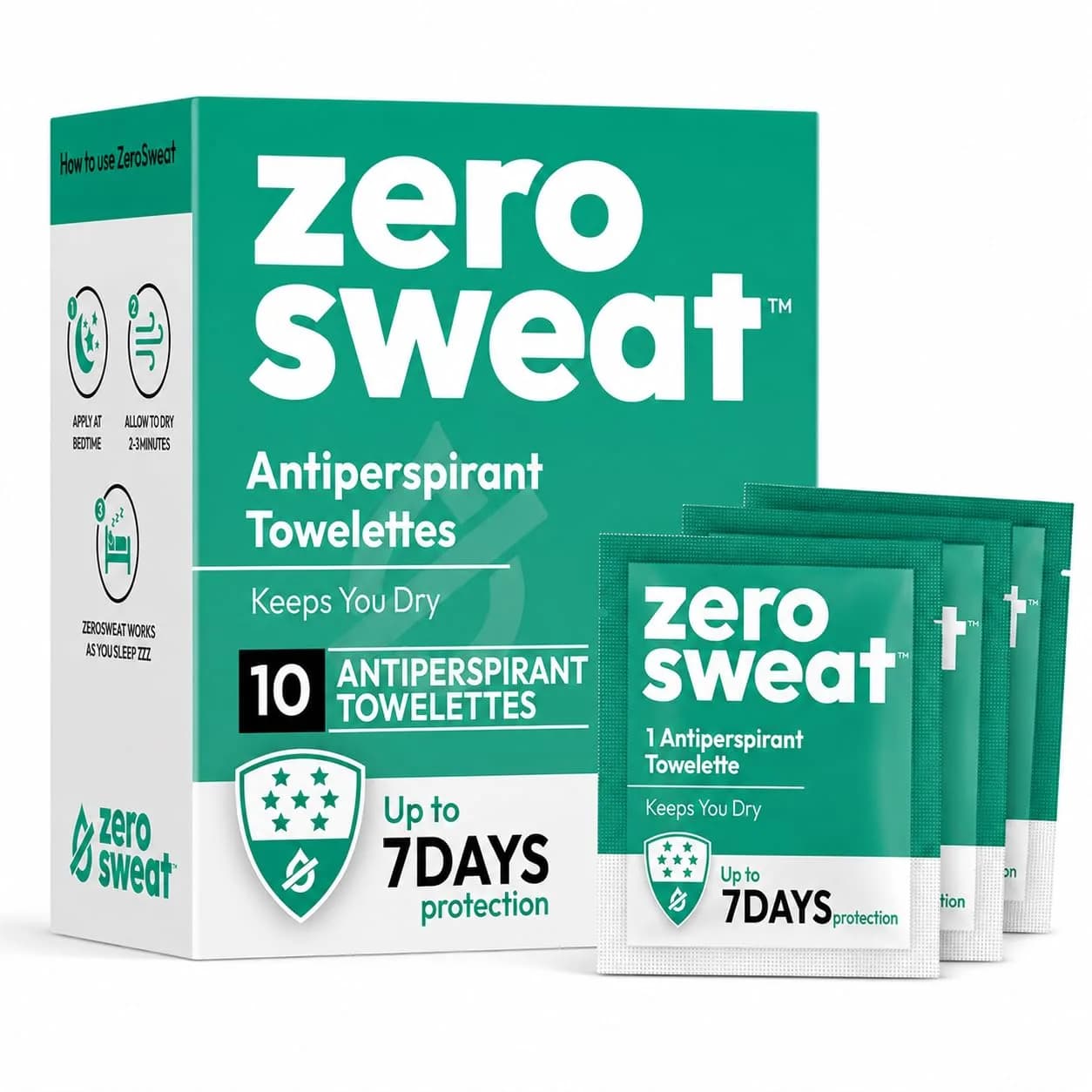 ZeroSweat Clinical Strength Antiperspirant Wipes | 10 Count (100ml Total) | Reduces Armpit Sweat - main product image