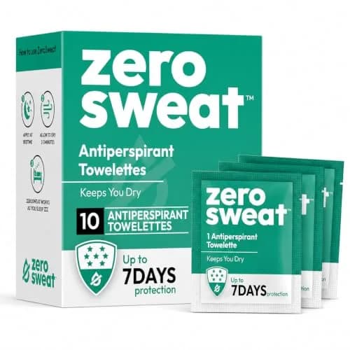 ZeroSweat Clinical Strength Antiperspirant Wipes | 10 Count (100ml Total) | Reduces Armpit Sweat thumbnail 1