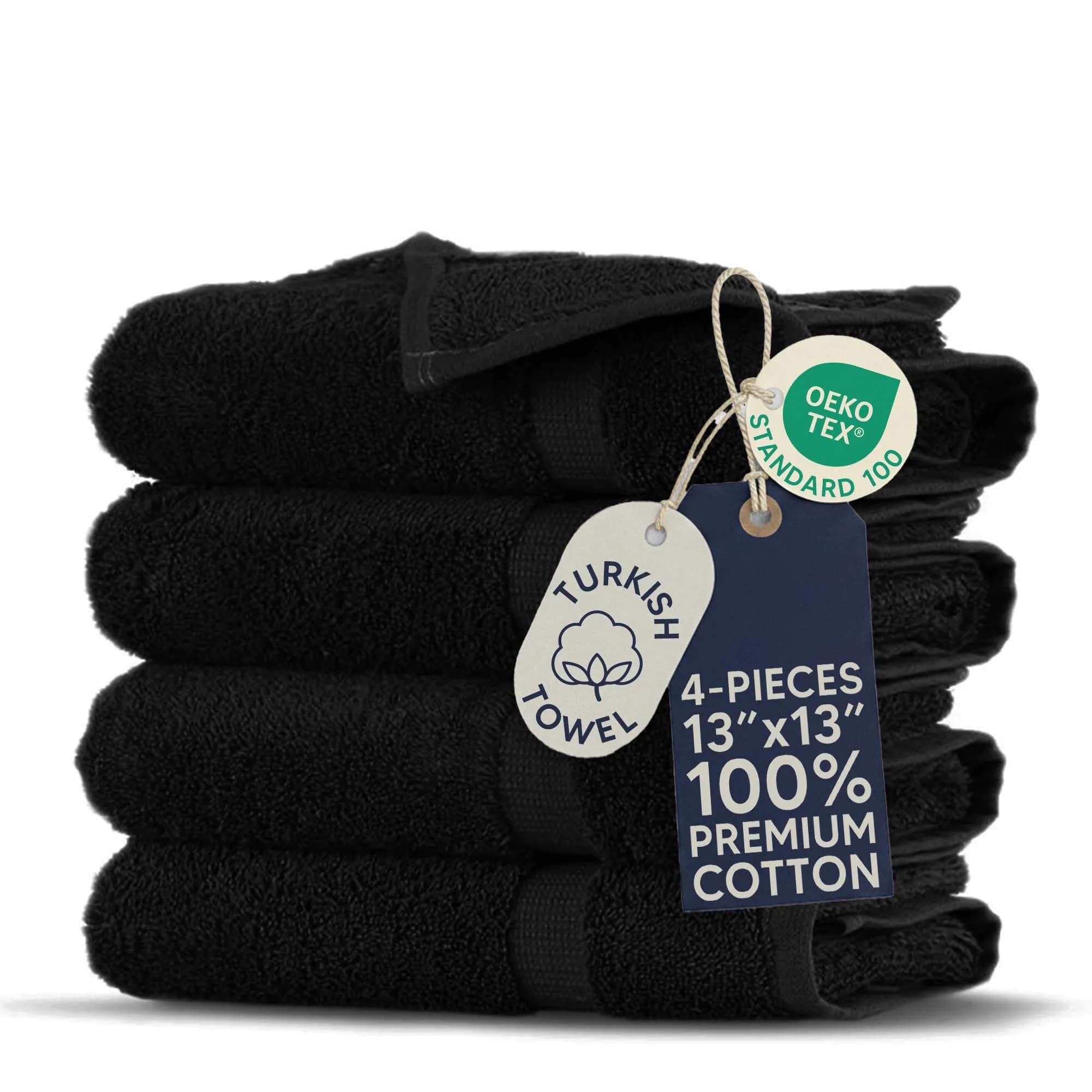 Towel Bazaar Washcloths 13x13 Inches, 4-Pack Black | 100% Turkish Cotton, Gentle on Sensitive Skin
