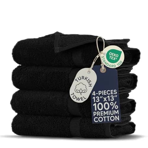 Towel Bazaar Washcloths 13x13 Inches, 4-Pack Black | 100% Turkish Cotton, Gentle on Sensitive Skin thumbnail 1