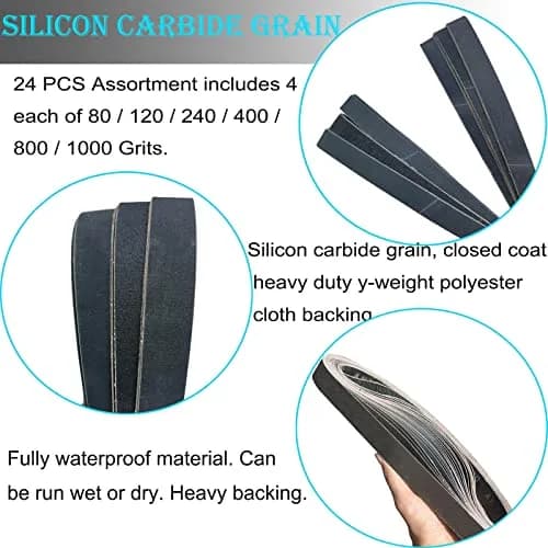Tonmp Silicon Carbide Sanding Belts 1 x 30 Inch | Assorted Grits for Metal & Glass Work thumbnail 4